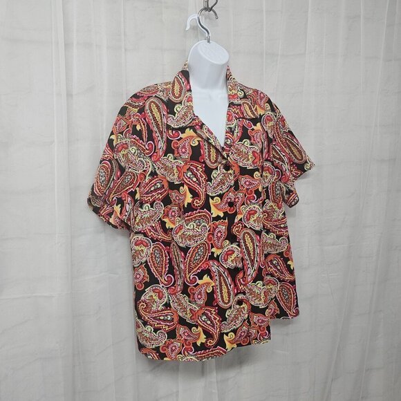 Kim Rogers Red Paisley Layered Boho Button Down Blouse 3X - Picture 4 of 12